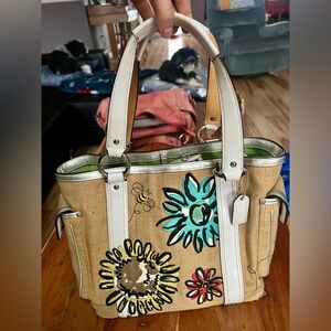 COACH Limited Straw Motif Bee Flower Satchel Tote 9447